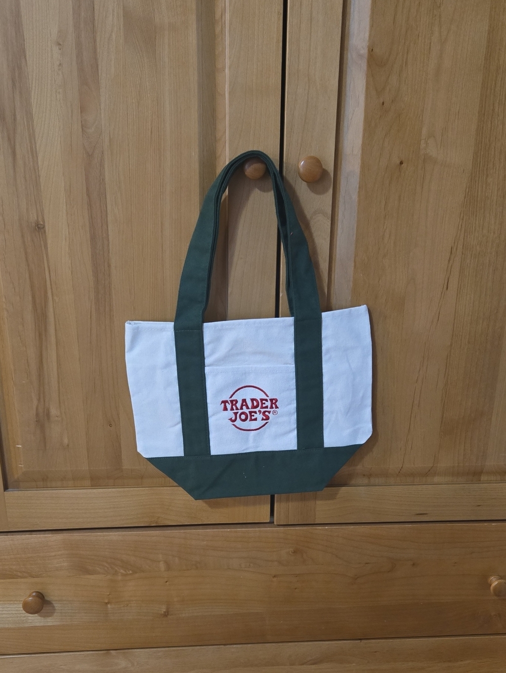Trader Joe's Mini White and Green Canvas Tote Bag